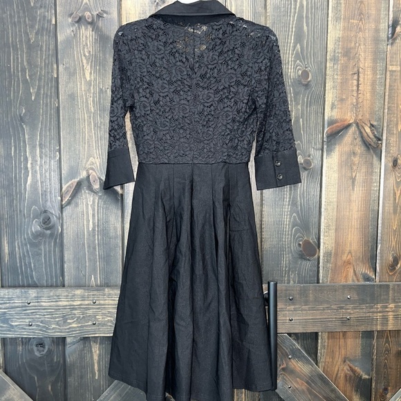 MIUSOL Lace Dress S Black Button Up Collar Belted Formal Boho Whimsigoth Witchy - Picture 7 of 11